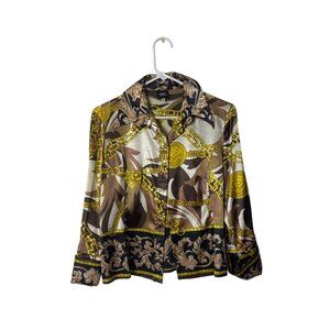 Vintage Versace Jeans Couture XS Baroque Gold Chain Print Womens Shirt